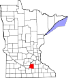 State map highlighting Le Sueur County