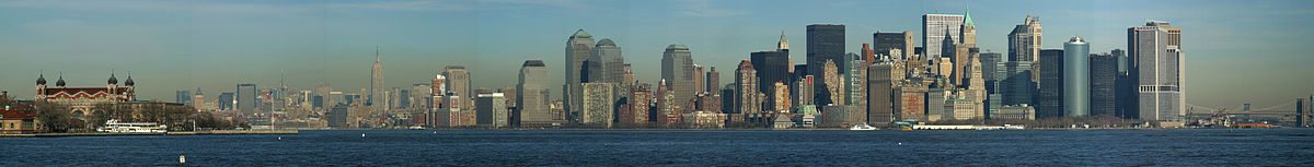 A view of Manhattan and part of Ellis Island, New York City