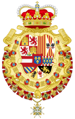 Coat of Arms of the Prince of Asturias (1700-1761)-Version with Golden Fleece and Holy Spirit Collars.svg