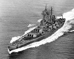 Washington steaming at high speed in Puget Sound during post-overhaul trials, 10 September 1945