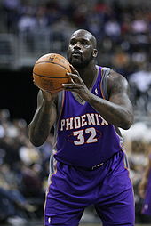 Shaquille O'Neal preparing to shoot a free throw