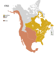 Map showing Non-Native American Nations Control over N America circa 1763