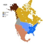 Map showing Non-Native Nations Claim over NAFTA countries circa 1820