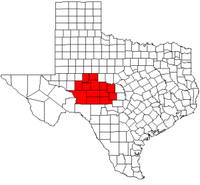 Map of Texas highlighting counties served by the Concho Valley Council of Governments.