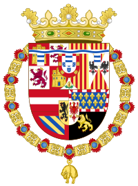 Coat of Arms of Philip of Austria, Prince of Asturias-Argen Label Wavy Variant (1580-1598).svg