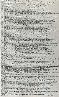 Handwritten manuscript of a page with about a hundred lines, each a sentence beginning with the word "Let"
