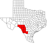 Map of Texas highlighting counties served by the Middle Rio Grande Development Council.