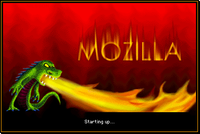 Startup screen of the Mozilla Application Suite for Mac OS 9 featuring the Mozilla mascot