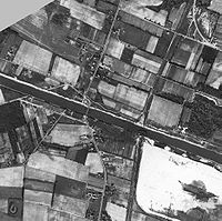 Aerial view in black and white of the area around Cape May in 1944