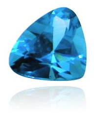 Blue, translucent diamond, shaped roughly like a pyramid.