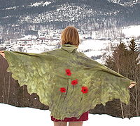 Nuno felting example: a shawl with poppies