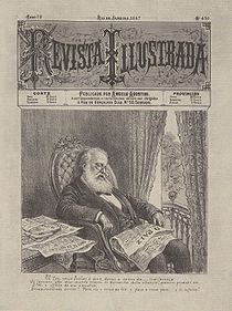 An old magazine cover illustration showing an elderly gentleman with a large white beard sleeping in his chair with newspapers scattered about.