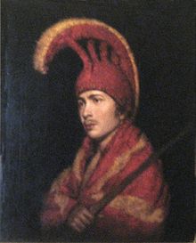 'Man Wearing Feather Cloak and Helmit', oil on canvas painting attributed to Rembrandt Peale.jpg