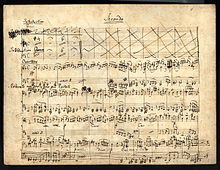 eleven-staved music manuscript sheet written in black ink, headed 'Secondo'