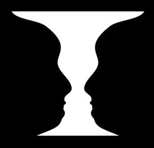 An ambiguous figure which can be perceived as either a vase or a pair of faces.