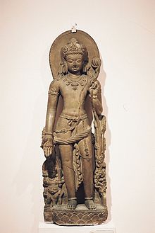 Avalokiteśvara holding a lotus flower.Nālandā, Bihar, India, 9th century CE.