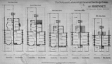 Blueprints for five designs of two-storey house of descending size