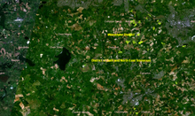 Satelitte image of the valley showing lakes and fields. The captions label Bath and North East Somerset and Wandyke districts