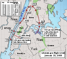 The aircraft headed approximately north after takeoff, then wheeled anti-clockwise to follow the Hudson southwards