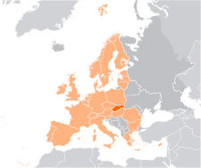 Location of Slovakia on the map of Europe.