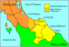 The southern provinces of Thailand showing the Malay-Muslim majority areas