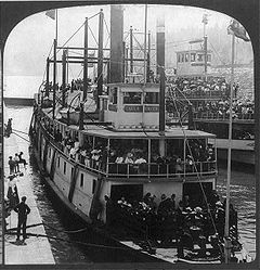 Charles R. Spencer in the Cascade Locks, 1896, with steamer Bailey Gatzert on right.