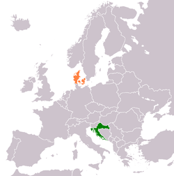 Map indicating locations of Croatia and Denmark