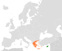 Map indicating locations of Cyprus and Greece