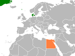 Map indicating locations of Denmark and Egypt