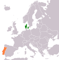 Map indicating locations of Denmark and Portugal