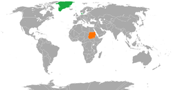 Map indicating locations of Denmark and Sudan