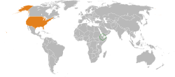 Map indicating locations of Djibouti and USA