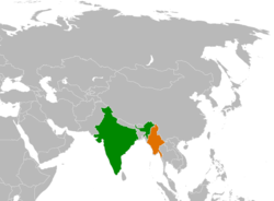 Map indicating locations of India and Burma