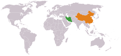 Map indicating locations of Iran and China