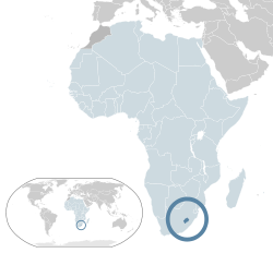 Location of  Lesotho  (dark blue)– in Africa  (light blue & dark grey)– in the African Union  (light blue)  —  [Legend]