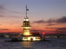 Kızkulesi (Maiden's Tower), off the coast of Üsküdar (Europe is background)