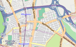 A street map of Mowbray, from the OpenStreetMap project.