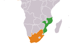 Map indicating locations of Mozambique and  South Africa