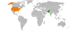 Map indicating locations of Pakistan and United States