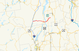 NY 74 and VT 74 both follow east–west alignments from Interstate 87 in Schroon, New York, to VT 30 in Cornwall, Vermont. The combined route passes through Ticonderoga, where NY 74 intersects NY 22, crosses Lake Champlain, and intersects VT 22A in Shoreham.
