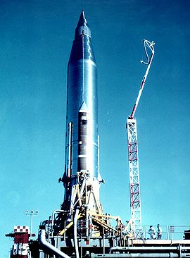 Atlas B before the launch of SCORE (USAF)
