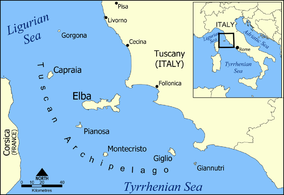 Map showing the location of Parco Nazionale Arcipelago Toscano