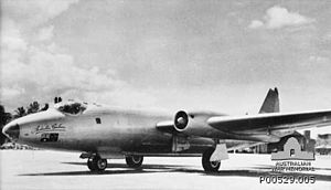 A No. 1 Long Range Flight Canberra at Ratmalana Airport in Ceylon during the London-to-Christchurch air race