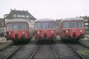 Three 515/815 railbuses at Betriebswerk Hildesheim