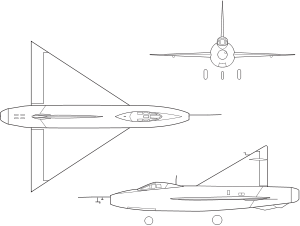 Orthographically projected diagram of the XF-92A.