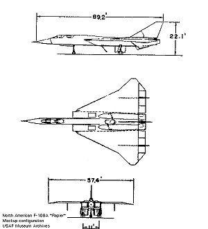 Orthographically projected diagram of the North American XF-108 Rapier.