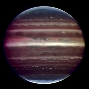 Infrared image of Jupiter taken by the ESO's Very Large Telescope.