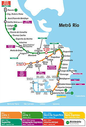 Rio Metro system map including the Supervia lines.