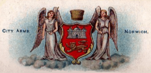 The city arms with unofficial angel supporters from a 1903 cigarette card