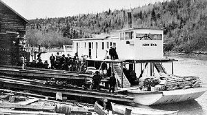 Nowitka (sternwheeler) loading at Golden, BC for first river trip 1911.JPG